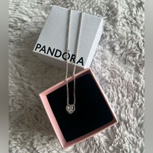 Pandora Silver Necklace with White Heart Pendant
